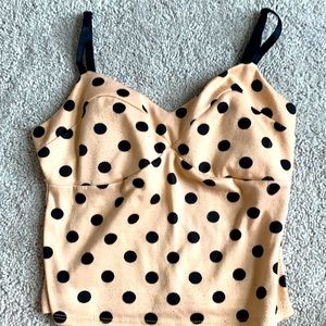 Medium Beige Poka-Dot Crop Top